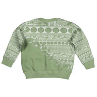 Fiji Marau na Kerisimasi Kid Ugly Christmas Sweater Sage Green Tagimoucia Tapa Masi Tribal LT9 - Polynesian Pride