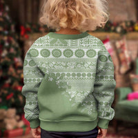 Fiji Marau na Kerisimasi Kid Ugly Christmas Sweater Sage Green Tagimoucia Tapa Masi Tribal LT9 - Polynesian Pride