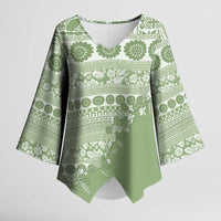 Fiji Marau na Kerisimasi Kimono Sleeve Blouse Sage Green Tagimoucia Tapa Masi Tribal LT9 Female Green - Polynesian Pride