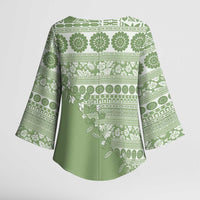 Fiji Marau na Kerisimasi Kimono Sleeve Blouse Sage Green Tagimoucia Tapa Masi Tribal LT9 - Polynesian Pride