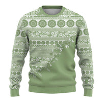 Fiji Marau na Kerisimasi Ugly Christmas Sweater Sage Green Tagimoucia Tapa Masi Tribal LT9 - Polynesian Pride