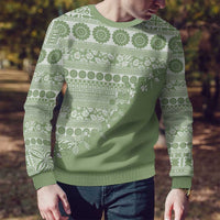 Fiji Marau na Kerisimasi Ugly Christmas Sweater Sage Green Tagimoucia Tapa Masi Tribal LT9 - Polynesian Pride