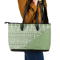 Fiji Marau na Kerisimasi Leather Tote Bag Sage Green Tagimoucia Tapa Masi Tribal LT9 - Polynesian Pride