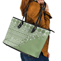 Fiji Marau na Kerisimasi Leather Tote Bag Sage Green Tagimoucia Tapa Masi Tribal LT9 - Polynesian Pride