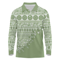 Fiji Marau na Kerisimasi Long Sleeve Polo Shirt Sage Green Tagimoucia Tapa Masi Tribal LT9 Green - Polynesian Pride