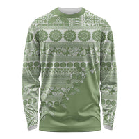 Fiji Marau na Kerisimasi Long Sleeve Shirt Sage Green Tagimoucia Tapa Masi Tribal LT9 Unisex Green - Polynesian Pride