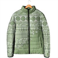 Fiji Marau na Kerisimasi Padded Jacket Sage Green Tagimoucia Tapa Masi Tribal LT9 - Polynesian Pride