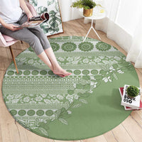 Fiji Marau na Kerisimasi Round Carpet Sage Green Tagimoucia Tapa Masi Tribal LT9 - Polynesian Pride