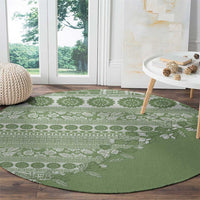 Fiji Marau na Kerisimasi Round Carpet Sage Green Tagimoucia Tapa Masi Tribal LT9 - Polynesian Pride