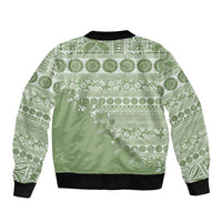 Fiji Marau na Kerisimasi Sleeve Zip Bomber Jacket Sage Green Tagimoucia Tapa Masi Tribal LT9 - Polynesian Pride