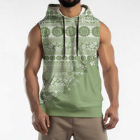 Fiji Marau na Kerisimasi Sleeveless Hoodie Sage Green Tagimoucia Tapa Masi Tribal LT9 - Polynesian Pride