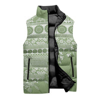 Fiji Marau na Kerisimasi Sleeveless Puffer Jacket Sage Green Tagimoucia Tapa Masi Tribal LT9 - Polynesian Pride