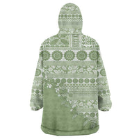 Fiji Marau na Kerisimasi Wearable Blanket Hoodie Sage Green Tagimoucia Tapa Masi Tribal LT9 - Polynesian Pride