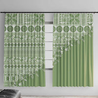Fiji Marau na Kerisimasi Window Curtain Sage Green Tagimoucia Tapa Masi Tribal LT9 With Hooks Green - Polynesian Pride