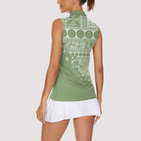 Fiji Marau na Kerisimasi Women Sleeveless Polo Shirt Sage Green Tagimoucia Tapa Masi Tribal LT9 - Polynesian Pride