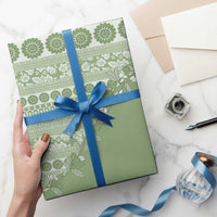 Fiji Marau na Kerisimasi Wrapping Paper Sage Green Tagimoucia Tapa Masi Tribal LT9 - Polynesian Pride