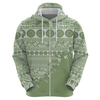Fiji Marau na Kerisimasi Zip Hoodie Sage Green Tagimoucia Tapa Masi Tribal LT9 - Polynesian Pride