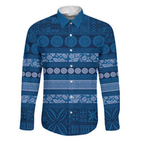 Fiji Marau na Kerisimasi Family Matching Off Shoulder Maxi Dress and Hawaiian Shirt Blue Tapa Masi Inspired Christmas LT9 Dad's Shirt - Long Sleeve Blue - Polynesian Pride