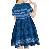 Fiji Marau na Kerisimasi Kid Short Sleeve Dress Blue Tapa Masi Inspired Christmas LT9 - Polynesian Pride