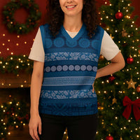 Fiji Marau na Kerisimasi Christmas Knitted V-Neck Vest Blue Tapa Masi Inspired Christmas LT9 - Polynesian Pride