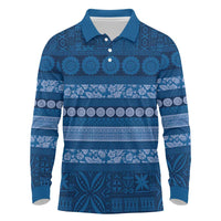 Fiji Marau na Kerisimasi Long Sleeve Polo Shirt Blue Tapa Masi Inspired Christmas LT9 Blue - Polynesian Pride