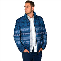Fiji Marau na Kerisimasi Padded Jacket Blue Tapa Masi Inspired Christmas - Polynesian Pride