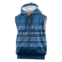Fiji Marau na Kerisimasi Sleeveless Zip Hoodie Blue Tapa Masi Inspired Christmas LT9 Blue - Polynesian Pride