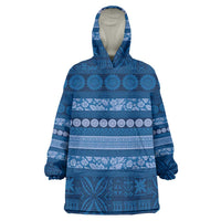 Fiji Marau na Kerisimasi Wearable Blanket Hoodie Blue Tapa Masi Inspired Christmas LT9 One Size Blue - Polynesian Pride