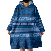 Fiji Marau na Kerisimasi Wearable Blanket Hoodie Blue Tapa Masi Inspired Christmas LT9 - Polynesian Pride