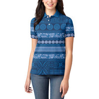 Fiji Marau na Kerisimasi Women Polo Shirt Blue Tapa Masi Inspired Christmas LT9 - Polynesian Pride