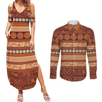 Fiji Marau na Kerisimasi Couples Matching Summer Maxi Dress and Long Sleeve Button Shirt Gold Tapa Masi Inspired Christmas LT9 Gold - Polynesian Pride