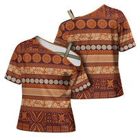 Fiji Marau na Kerisimasi Cross Shoulder Shirt Gold Tapa Masi Inspired Christmas LT9 - Polynesian Pride