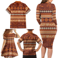 Fiji Marau na Kerisimasi Family Matching Long Sleeve Bodycon Dress and Hawaiian Shirt Gold Tapa Masi Inspired Christmas LT9 - Polynesian Pride
