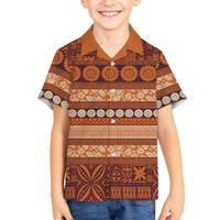 Fiji Marau na Kerisimasi Family Matching Long Sleeve Bodycon Dress and Hawaiian Shirt Gold Tapa Masi Inspired Christmas LT9 Son's Shirt Gold - Polynesian Pride