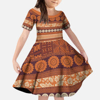 Fiji Marau na Kerisimasi Kid Short Sleeve Dress Gold Tapa Masi Inspired Christmas LT9 KID Gold - Polynesian Pride
