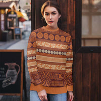 Fiji Marau na Kerisimasi Ugly Christmas Sweater Gold Tapa Masi Inspired Christmas LT9 - Polynesian Pride