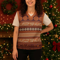 Fiji Marau na Kerisimasi Christmas Knitted V-Neck Vest Gold Tapa Masi Inspired Christmas LT9 - Polynesian Pride