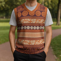 Fiji Marau na Kerisimasi Christmas Knitted V-Neck Vest Gold Tapa Masi Inspired Christmas LT9 - Polynesian Pride