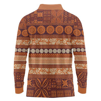 Fiji Marau na Kerisimasi Long Sleeve Polo Shirt Gold Tapa Masi Inspired Christmas LT9 - Polynesian Pride