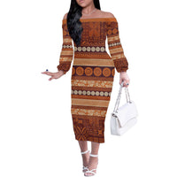 Fiji Marau na Kerisimasi Off The Shoulder Long Sleeve Dress Gold Tapa Masi Inspired Christmas LT9 Women Gold - Polynesian Pride
