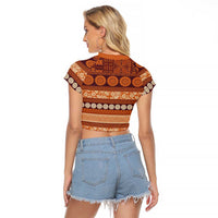 Fiji Marau na Kerisimasi Raglan Cropped T Shirt Gold Tapa Masi Inspired Christmas LT9 - Polynesian Pride