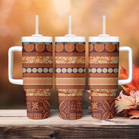 Fiji Marau na Kerisimasi Tumbler With Handle Gold Tapa Masi Inspired Christmas - Polynesian Pride