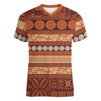 Fiji Marau na Kerisimasi Women V-Neck T-Shirt Gold Tapa Masi Inspired Christmas LT9 Female Gold - Polynesian Pride