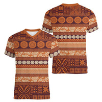 Fiji Marau na Kerisimasi Women V-Neck T-Shirt Gold Tapa Masi Inspired Christmas LT9 - Polynesian Pride