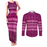 Fiji Marau na Kerisimasi Couples Matching Tank Maxi Dress and Long Sleeve Button Shirt Pink Tapa Masi Inspired Christmas LT9 Pink - Polynesian Pride