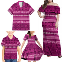 Fiji Marau na Kerisimasi Family Matching Off Shoulder Maxi Dress and Hawaiian Shirt Pink Tapa Masi Inspired Christmas LT9 - Polynesian Pride