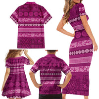 Fiji Marau na Kerisimasi Family Matching Short Sleeve Bodycon Dress and Hawaiian Shirt Pink Tapa Masi Inspired Christmas LT9 - Polynesian Pride