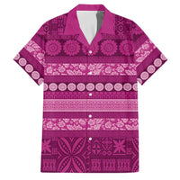 Fiji Marau na Kerisimasi Family Matching Short Sleeve Bodycon Dress and Hawaiian Shirt Pink Tapa Masi Inspired Christmas LT9 Dad's Shirt - Short Sleeve Pink - Polynesian Pride