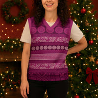 Fiji Marau na Kerisimasi Christmas Knitted V-Neck Vest Pink Tapa Masi Inspired Christmas LT9 - Polynesian Pride