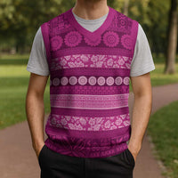 Fiji Marau na Kerisimasi Christmas Knitted V-Neck Vest Pink Tapa Masi Inspired Christmas LT9 - Polynesian Pride